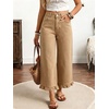 image:imagechouyatou Womens Ruffle Wide Leg Jeans Baggy Cropped Denim Palazzo PantsKhaki
