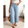 image:imagechouyatou Womens Ruffle Wide Leg Jeans Baggy Cropped Denim Palazzo PantsLight Blue