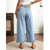 image:imagechouyatou Womens Ruffle Wide Leg Jeans Baggy Cropped Denim Palazzo PantsLight Blue
