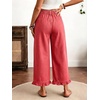 image:imagechouyatou Womens Ruffle Wide Leg Jeans Baggy Cropped Denim Palazzo PantsWatermelon Red