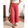 image:imagechouyatou Womens Ruffle Wide Leg Jeans Baggy Cropped Denim Palazzo PantsWatermelon Red