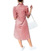 image:imagechouyatou Womens Summer Puff Short Sleeve Striped Shirt Dress Button Down Lapel Midi Long Shift Dress with PocketsRed