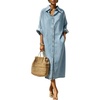 image:imagechouyatou Womens Denim Shirt Dress Button Down Loose Jean Midi Long DressLight Blue