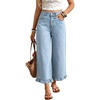 image:imagechouyatou Womens Ruffle Wide Leg Jeans Baggy Cropped Denim Palazzo PantsLight Blue