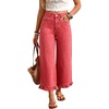 image:imagechouyatou Womens Ruffle Wide Leg Jeans Baggy Cropped Denim Palazzo PantsWatermelon Red