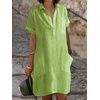 image:imagechouyatou Womens Casual Button Up Polo Collar Shirt Dress Short Sleeve Tunic Shift Mini Dress with PocketsGreen
