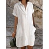 image:imagechouyatou Womens Casual Button Up Polo Collar Shirt Dress Short Sleeve Tunic Shift Mini Dress with PocketsWhite