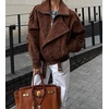 image:imagechouyatou Womens Fall Boyfriend Faux Suede Leather Jacket Casual Motorcycle Leather Jacket Winter CoatBrown