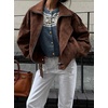 image:imagechouyatou Womens Fall Boyfriend Faux Suede Leather Jacket Casual Motorcycle Leather Jacket Winter CoatBrown