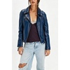 image:imagechouyatou Womens Fall Star Patchwork Zip Up Motorcycle Faux Leather JacketBlue