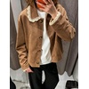 image:imagechouyatou Womens Lace Trim Faux Suede Jacket Button Down Short Trench CoatBrown