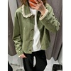 image:imagechouyatou Womens Lace Trim Faux Suede Jacket Button Down Short Trench CoatGreen