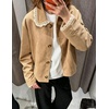 image:imagechouyatou Womens Lace Trim Faux Suede Jacket Button Down Short Trench CoatKhaki