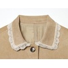image:imagechouyatou Womens Lace Trim Faux Suede Jacket Button Down Short Trench CoatKhaki