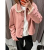 image:imagechouyatou Womens Lace Trim Faux Suede Jacket Button Down Short Trench CoatPink