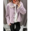 image:imagechouyatou Womens Lace Trim Faux Suede Jacket Button Down Short Trench CoatPurple