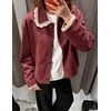 image:imagechouyatou Womens Lace Trim Faux Suede Jacket Button Down Short Trench CoatWine Red