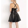 image:imagechouyatou Womens Sexy Spaghetti Strap PU Leather Mini Dress Pleated ALine Swing Faux Leather Party DressesBlack