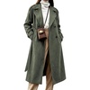 image:imagechouyatou Women Faux Suede Trench Coat Double Breasted Overcoat with BeltArmy Green