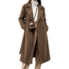 image:imagechouyatou Women Faux Suede Trench Coat Double Breasted Overcoat with BeltBrown