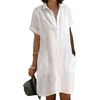 image:imagechouyatou Womens Casual Button Up Polo Collar Shirt Dress Short Sleeve Tunic Shift Mini Dress with PocketsWhite