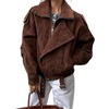 image:imagechouyatou Womens Fall Boyfriend Faux Suede Leather Jacket Casual Motorcycle Leather Jacket Winter CoatBrown