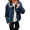 image:imagechouyatou Womens Lace Trim Faux Suede Jacket Button Down Short Trench CoatBlue