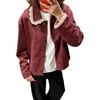image:imagechouyatou Womens Lace Trim Faux Suede Jacket Button Down Short Trench CoatWine Red
