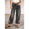 image:imagechouyatou Women Boho Embroidered Floral Barrel Jeans Baggy Ankle Jean PantsBlack