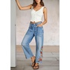 image:imagechouyatou Women Boho Embroidered Floral Barrel Jeans Baggy Ankle Jean PantsBlue