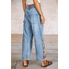 image:imagechouyatou Women Boho Embroidered Floral Barrel Jeans Baggy Ankle Jean PantsBlue