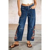 image:imagechouyatou Women Boho Embroidered Floral Barrel Jeans Baggy Ankle Jean PantsDark Blue