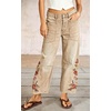 image:imagechouyatou Women Boho Embroidered Floral Barrel Jeans Baggy Ankle Jean PantsKhaki
