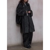 image:imagechouyatou Women Single Breasted Denim Jacket Boyfriend Midi Long Trench CoatBlack