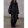 image:imagechouyatou Women Single Breasted Denim Jacket Boyfriend Midi Long Trench CoatBlack
