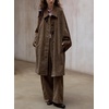 image:imagechouyatou Women Single Breasted Denim Jacket Boyfriend Midi Long Trench CoatDark Brown