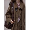 image:imagechouyatou Women Single Breasted Denim Jacket Boyfriend Midi Long Trench CoatDark Brown