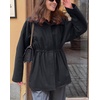 image:imagechouyatou Womens 2025 Fall Winter Casual Wool Coat Jacket Drawstring Waist Wool Pea Coat Trench OvercoatBlack
