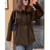 image:imagechouyatou Womens 2025 Fall Winter Casual Wool Coat Jacket Drawstring Waist Wool Pea Coat Trench OvercoatCoffee