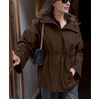 image:imagechouyatou Womens 2025 Fall Winter Casual Wool Coat Jacket Drawstring Waist Wool Pea Coat Trench OvercoatCoffee