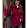image:imagechouyatou Womens 2025 Fall Winter Casual Wool Coat Jacket Drawstring Waist Wool Pea Coat Trench OvercoatRed