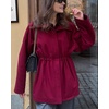image:imagechouyatou Womens 2025 Fall Winter Casual Wool Coat Jacket Drawstring Waist Wool Pea Coat Trench OvercoatRed