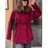 image:imagechouyatou Womens 2025 Fall Winter Casual Wool Coat Jacket Drawstring Waist Wool Pea Coat Trench OvercoatRed