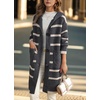 image:imagechouyatou Womens Color Block Striped Hooded Cardigan Sweater Button Down Knitted Midi Long Coatigan CoatDark Grey