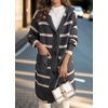 image:imagechouyatou Womens Color Block Striped Hooded Cardigan Sweater Button Down Knitted Midi Long Coatigan CoatDark Grey