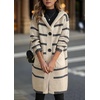 image:imagechouyatou Womens Color Block Striped Hooded Cardigan Sweater Button Down Knitted Midi Long Coatigan CoatGreyish Apricot