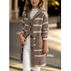 image:imagechouyatou Womens Color Block Striped Hooded Cardigan Sweater Button Down Knitted Midi Long Coatigan CoatKhaki