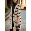 image:imagechouyatou Womens Color Block Striped Hooded Cardigan Sweater Button Down Knitted Midi Long Coatigan CoatKhaki Apricot