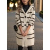 image:imagechouyatou Womens Color Block Striped Hooded Cardigan Sweater Button Down Knitted Midi Long Coatigan CoatKhaki Apricot