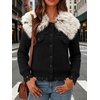 image:imagechouyatou Womens Faux Fur Collar Cable Knit Cardigan Fall Sweater CoatBlack